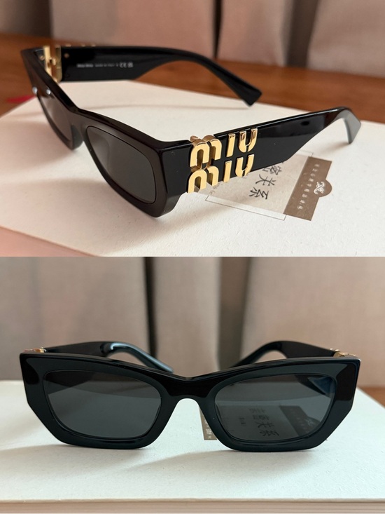 Miu Miu Accessories - Miu Miu Black Cat-Eye Sunglasses with Gold Logo Accents